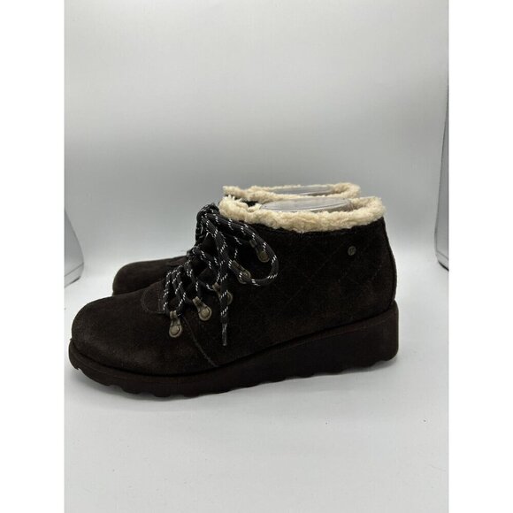 Bearpaw Brown Faux Fur Suede Lace Hiker Ankle Boot Booties Size 9 - Picture 2 of 10